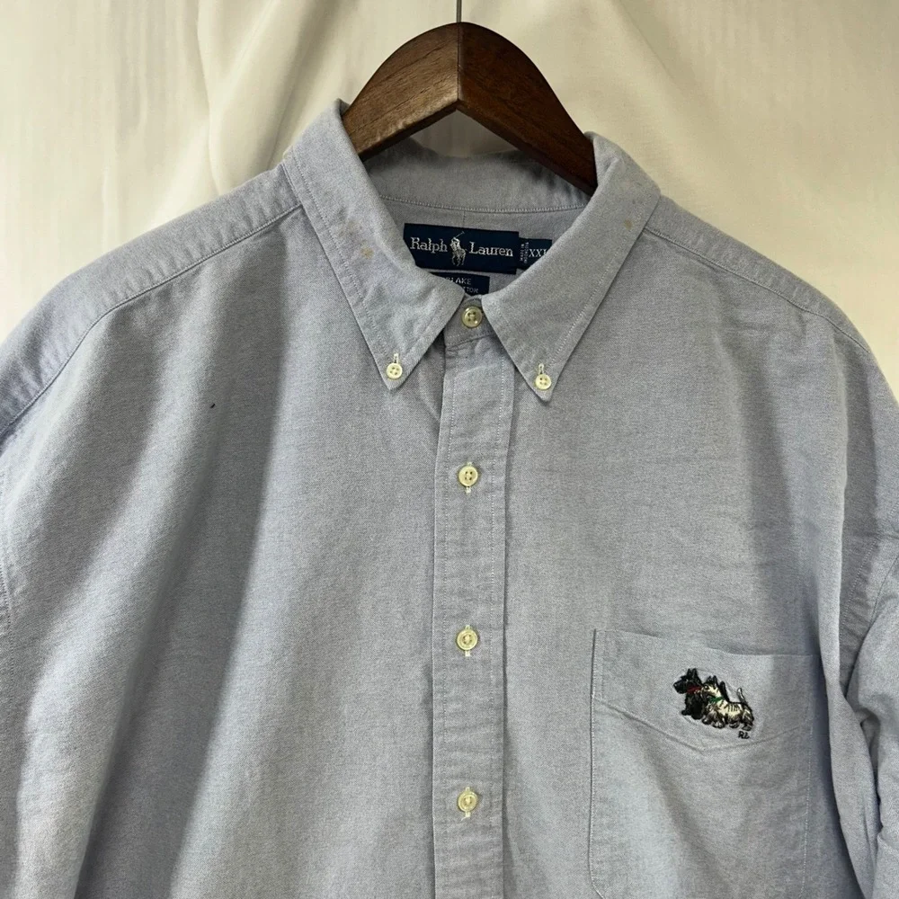 Ralph Lauren Button Down Shirt Mens XXL Blue Scottie Dog Embroidered Blake